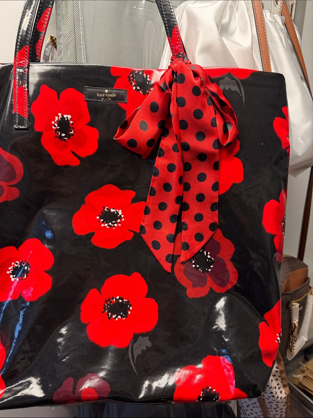 kate spade Black Tote with Red Floral Print
